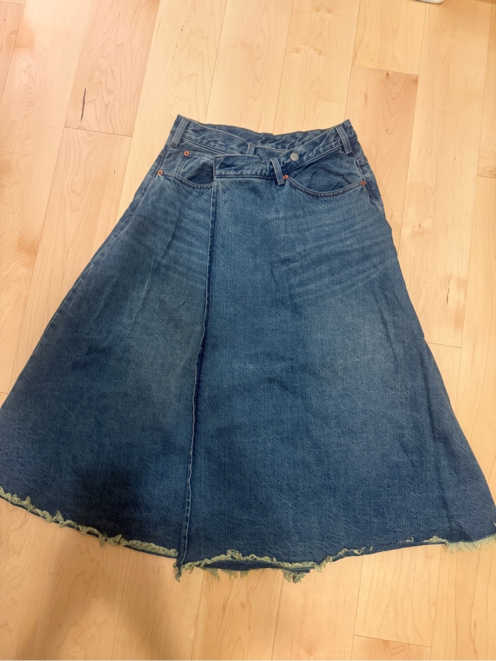 R13 Denim A-Line Midi Skirt in Blue